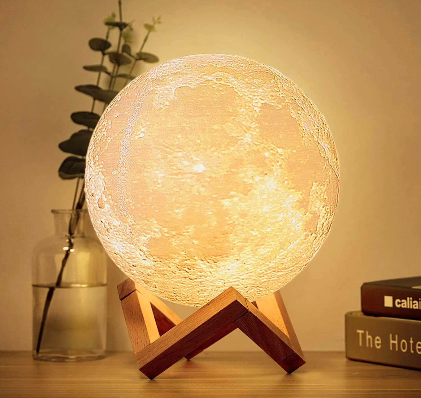 Moon Bedside Table Lamp for Bedroom - Battery Operated Rechargeable LED