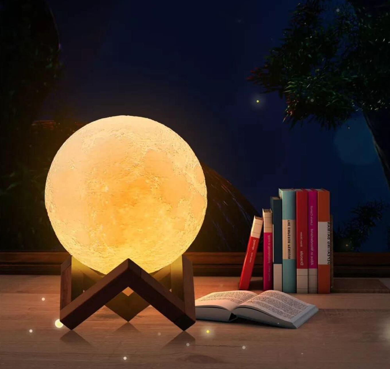 Moon Bedside Table Lamp for Bedroom - Battery Operated Rechargeable LED