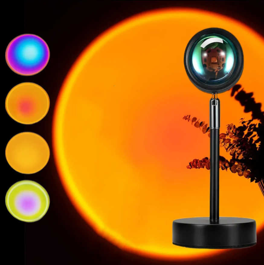 LED Sunset Projector Table Lamp for Bedroom - 16 Colors & Remote Control - USB - Multicolor