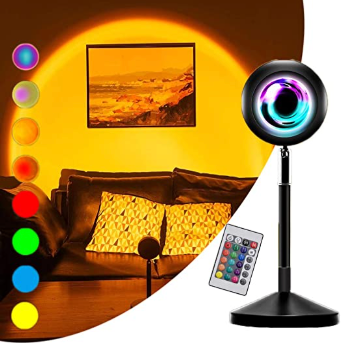 LED Sunset Projector Table Lamp for Bedroom - 16 Colors & Remote Control - USB - Multicolor