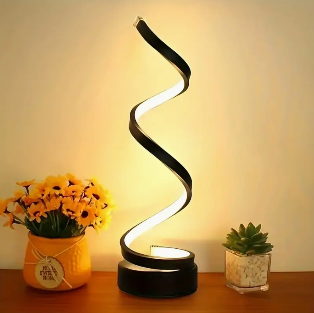 Bedside Table Lamp for Bedroom - LED Dimmable USB - Spiral Design - Black