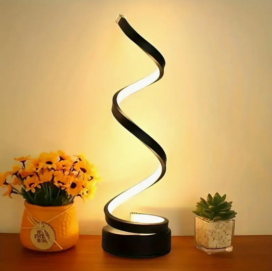 Bedside Table Lamp for Bedroom - LED Dimmable USB - Spiral Design - Black