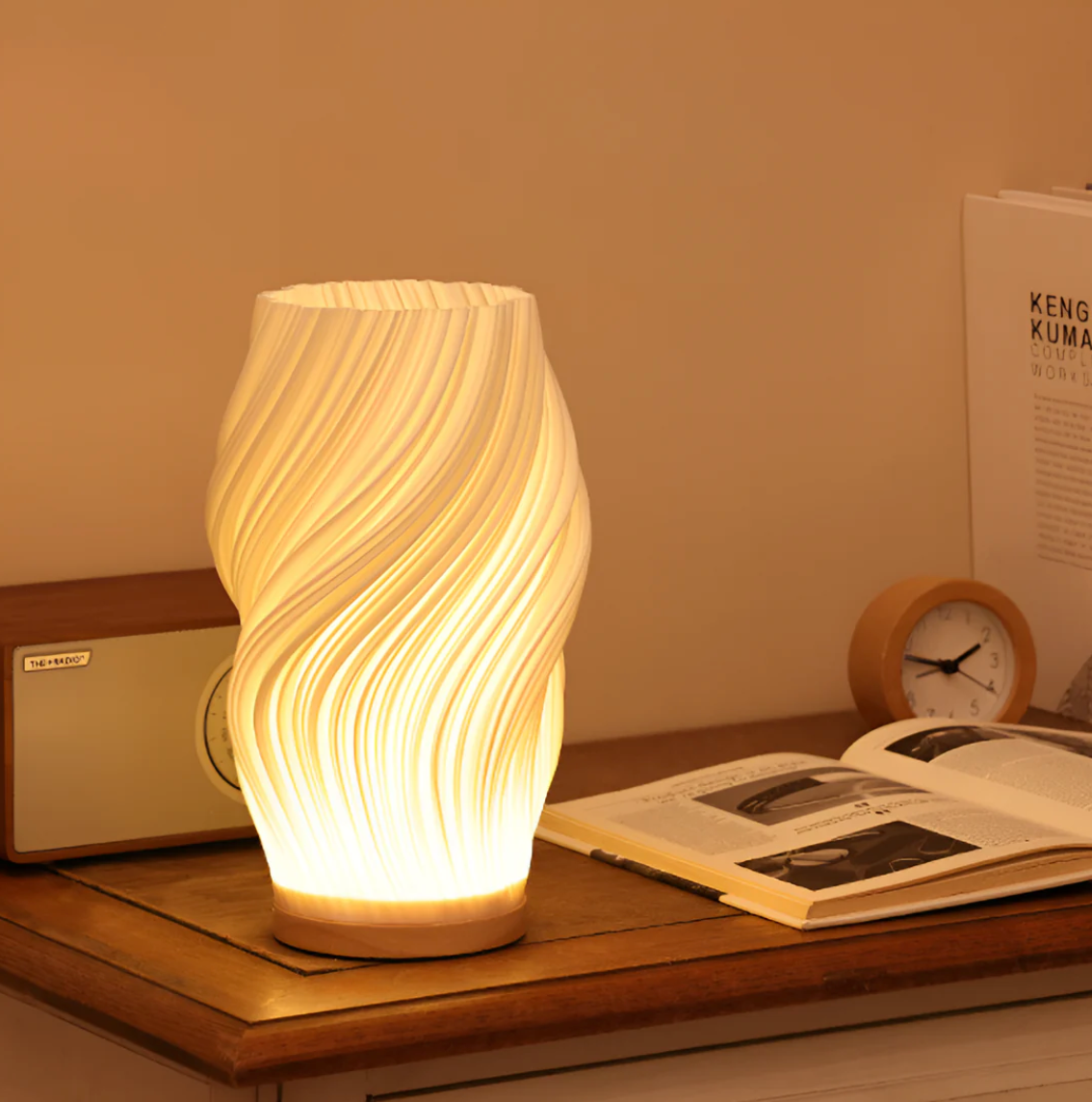 Bedside Table Lamp for Bedroom - Dimmable - 3D Wave Design