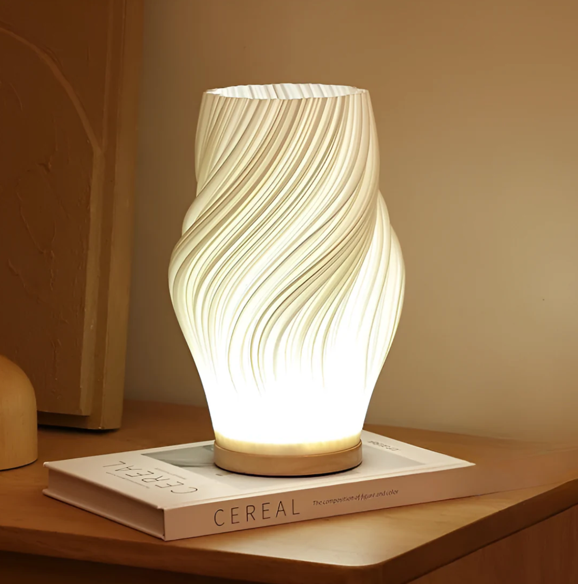 Bedside Table Lamp for Bedroom - Dimmable - 3D Wave Design