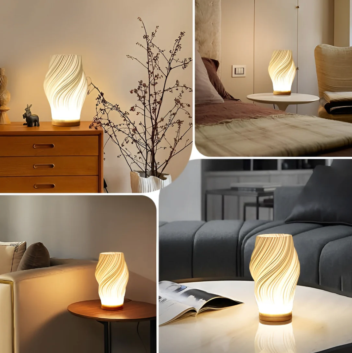 Bedside Table Lamp for Bedroom - Dimmable - 3D Wave Design