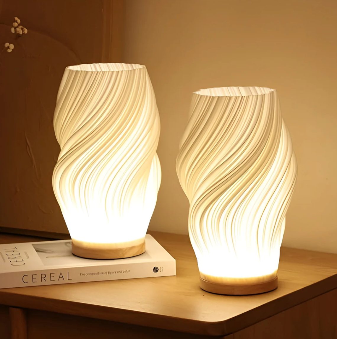 Bedside Table Lamp for Bedroom - Dimmable - 3D Wave Design
