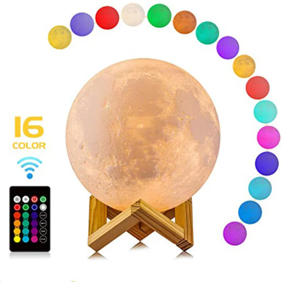 Moon Bedside Table Lamp for Bedroom - Battery Operated Rechargeable LED