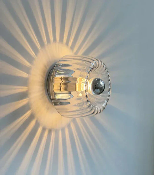 Modern Glass Wall Sconce - Ripple Textured Shade - Hallway & Bedroom Accent Lighting