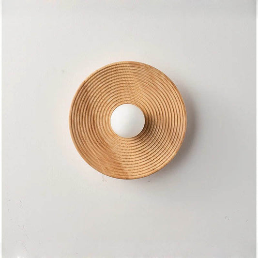 Handcrafted Frosted Glass Natural Wood Rustic Wall Sconce