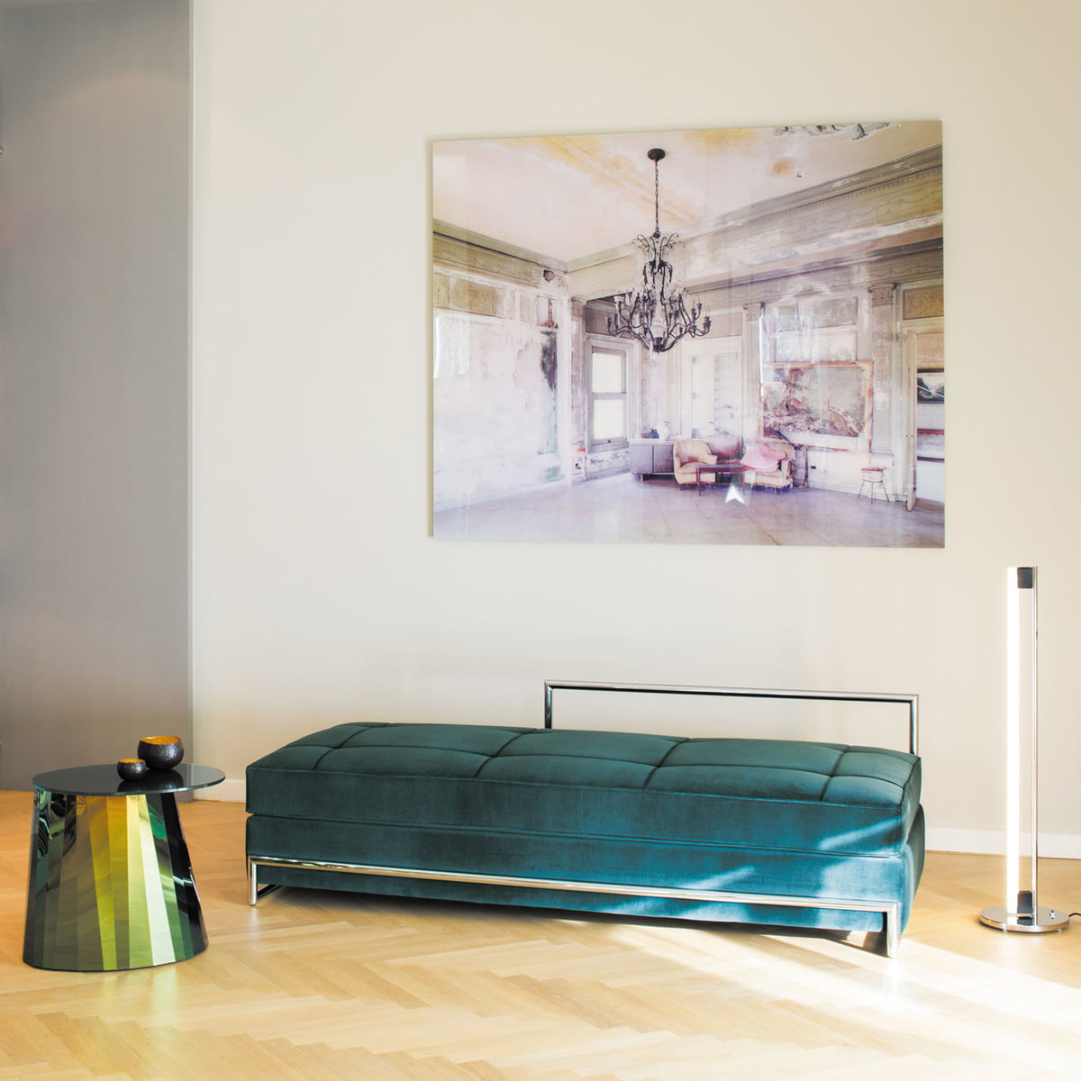 Modern Slim Chrome Metal LED Floor Lamp – Foot Switch – Living Room & Office