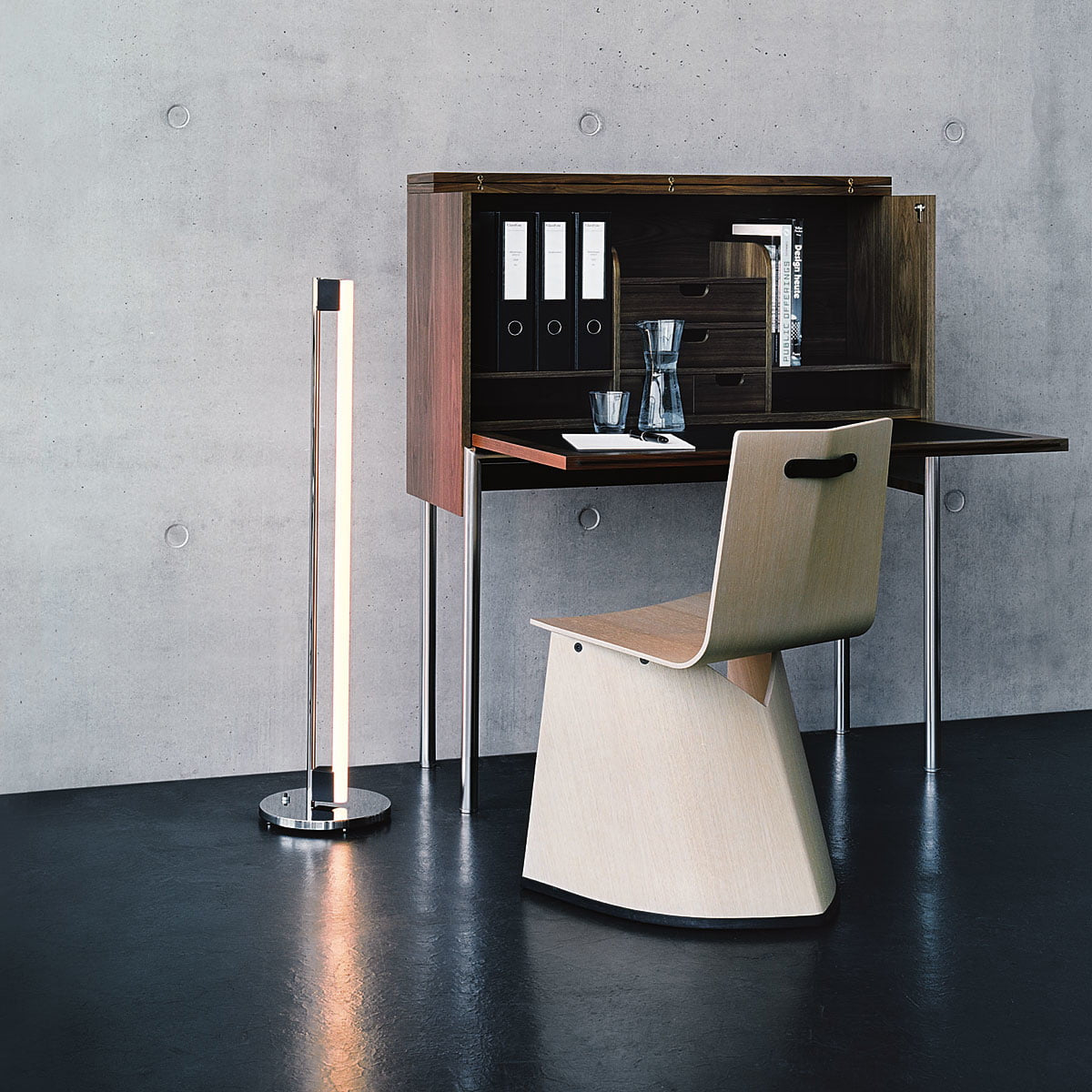 Modern Slim Chrome Metal LED Floor Lamp – Foot Switch – Living Room & Office