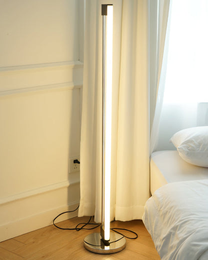 Modern Slim Chrome Metal LED Floor Lamp – Foot Switch – Living Room & Office