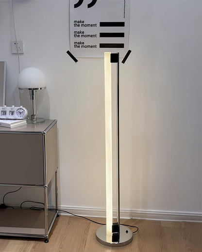 Modern Slim Chrome Metal LED Floor Lamp – Foot Switch – Living Room & Office