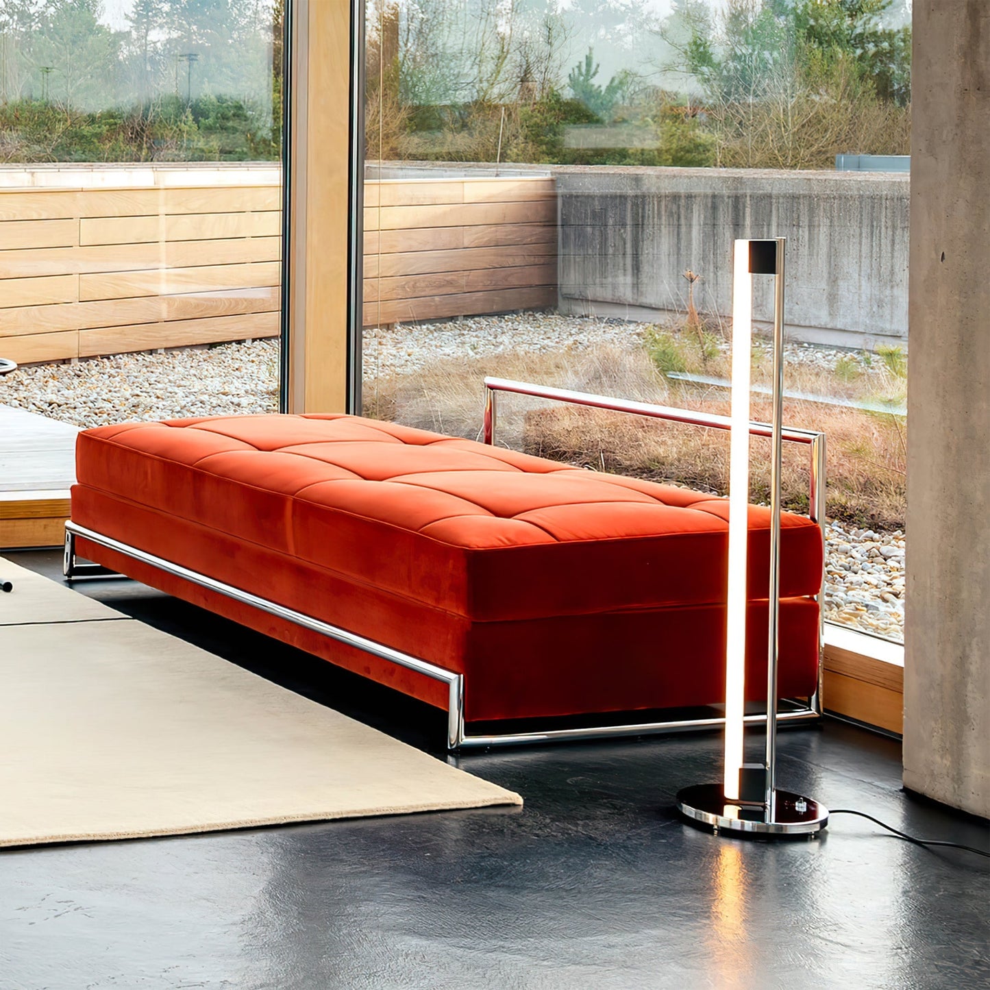 Modern Slim Chrome Metal LED Floor Lamp – Foot Switch – Living Room & Office