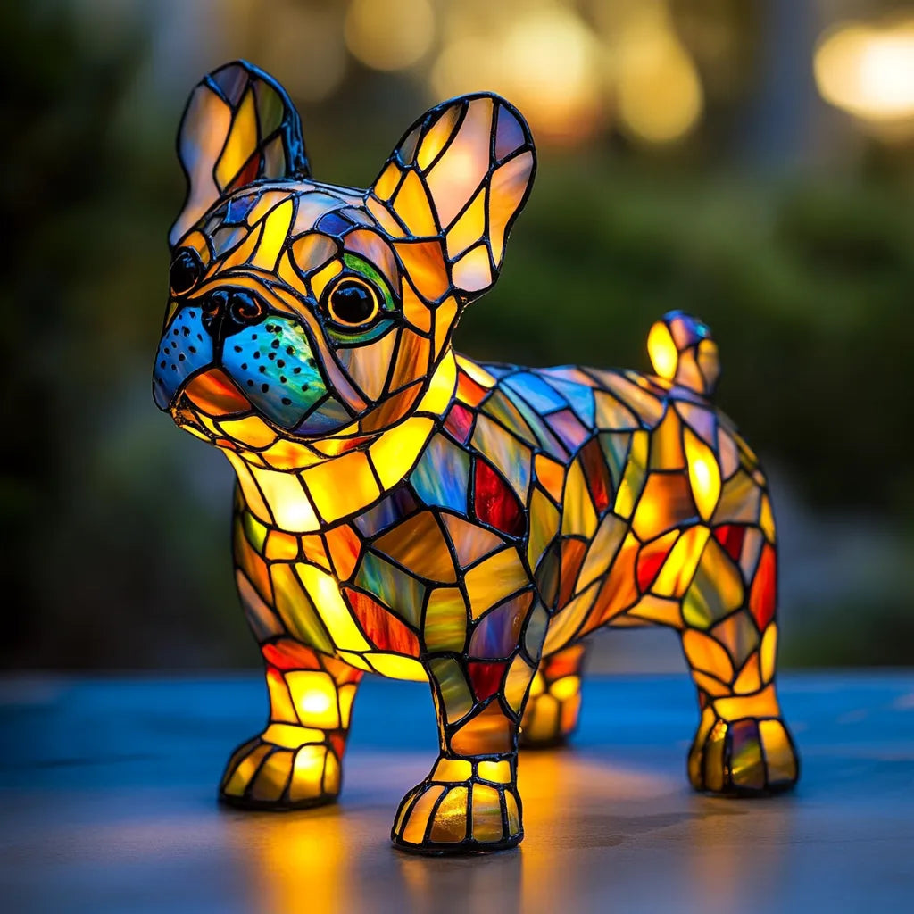 Stained Glass Dog Table Lamp Multicolor Mosaic Decorative Lighting