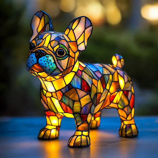 Stained Glass Dog Table Lamp Multicolor Mosaic Decorative Lighting