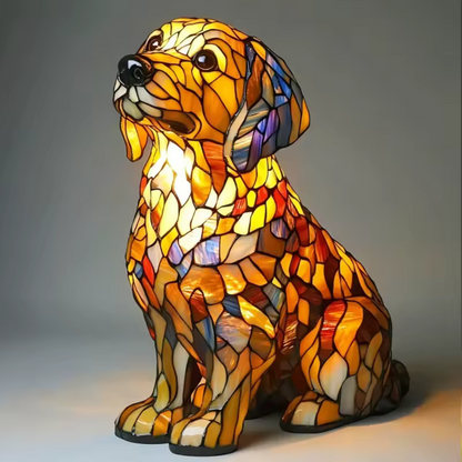 Stained Glass Dog Table Lamp Multicolor Mosaic Decorative Lighting