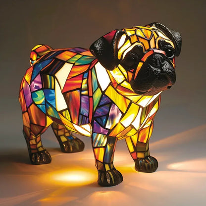 Stained Glass Dog Table Lamp Multicolor Mosaic Decorative Lighting