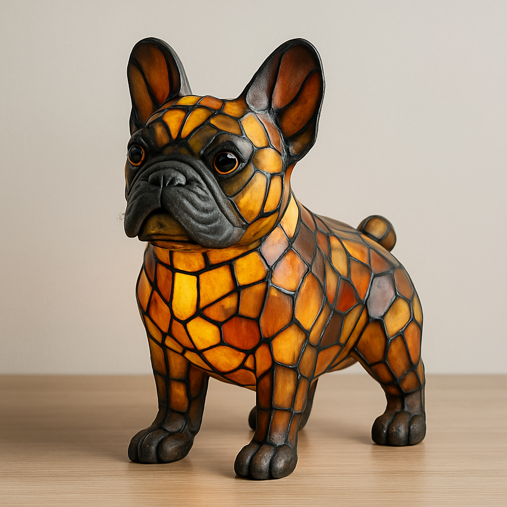 Stained Glass Dog Table Lamp Multicolor Mosaic Decorative Lighting