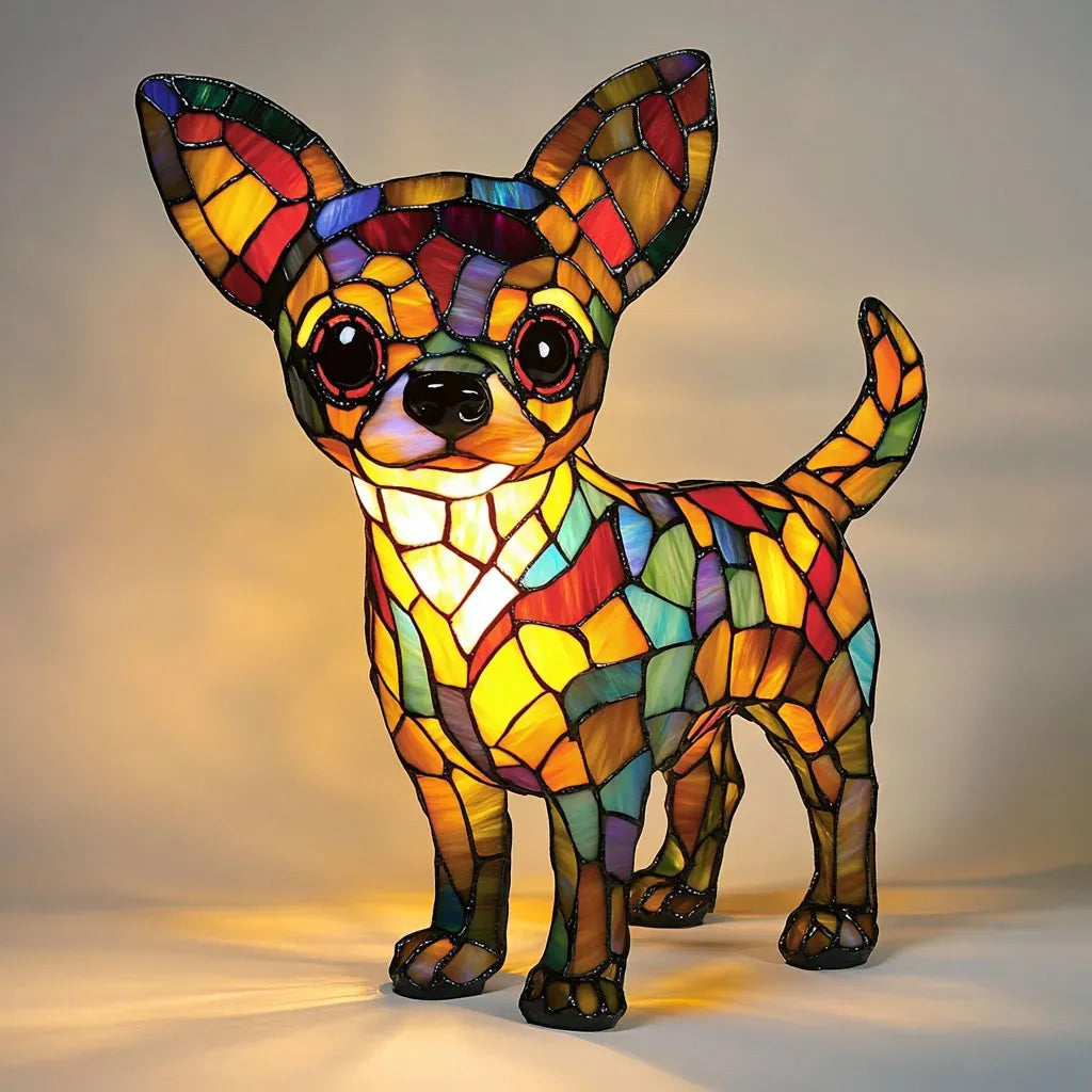 Stained Glass Dog Table Lamp Multicolor Mosaic Decorative Lighting