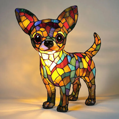 Stained Glass Dog Table Lamp Multicolor Mosaic Decorative Lighting
