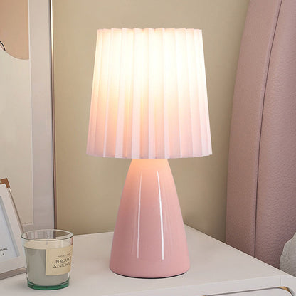 Modern Ceramic Table Lamp – Pleated Shade Bedside Light