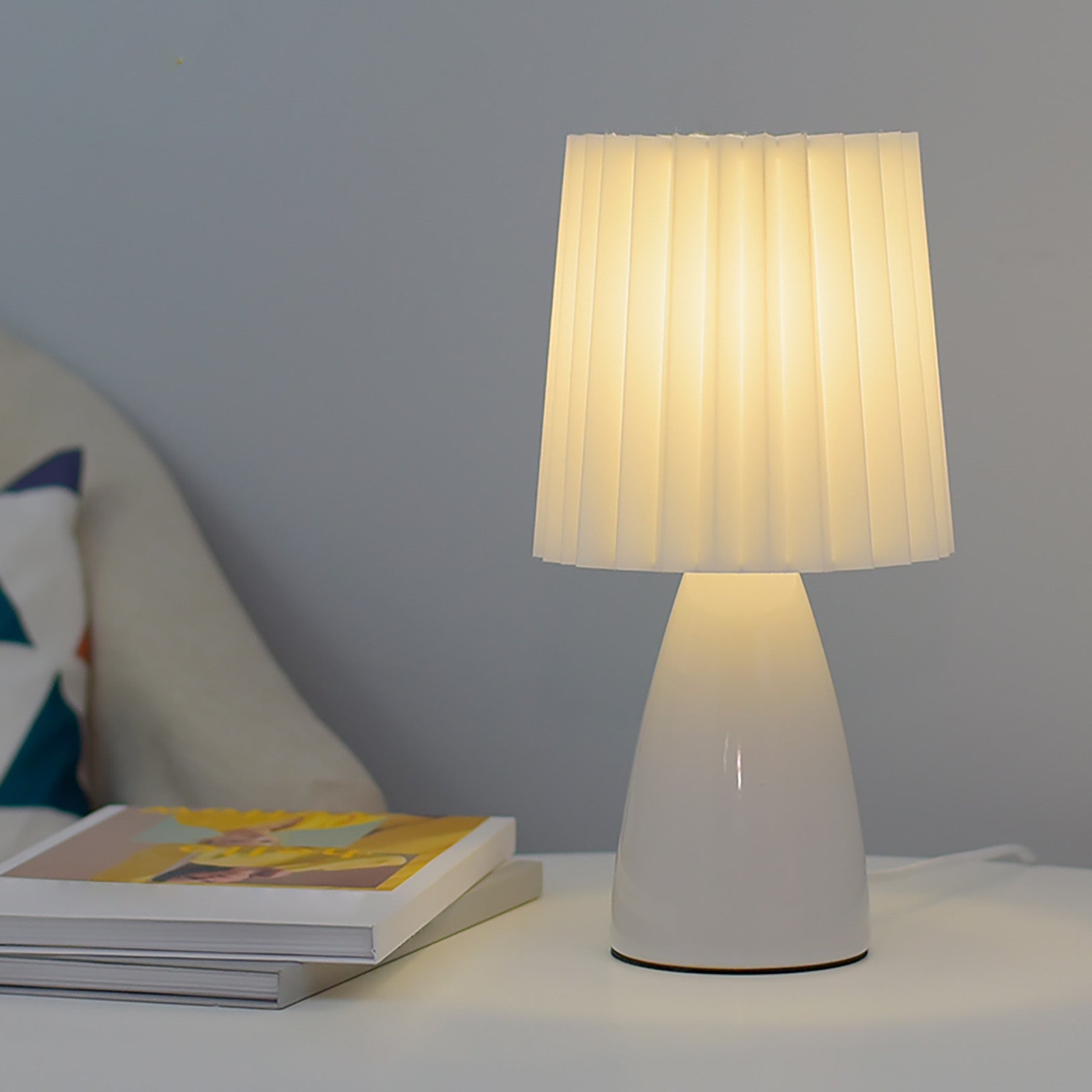 Modern Ceramic Table Lamp – Pleated Shade Bedside Light
