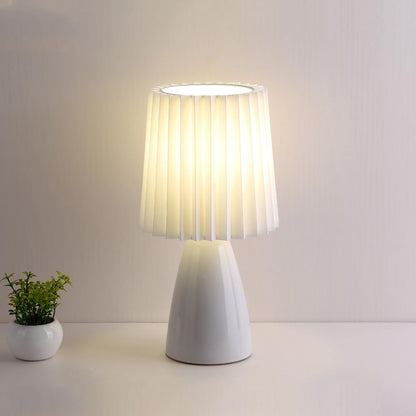 Modern Ceramic Table Lamp – Pleated Shade Bedside Light