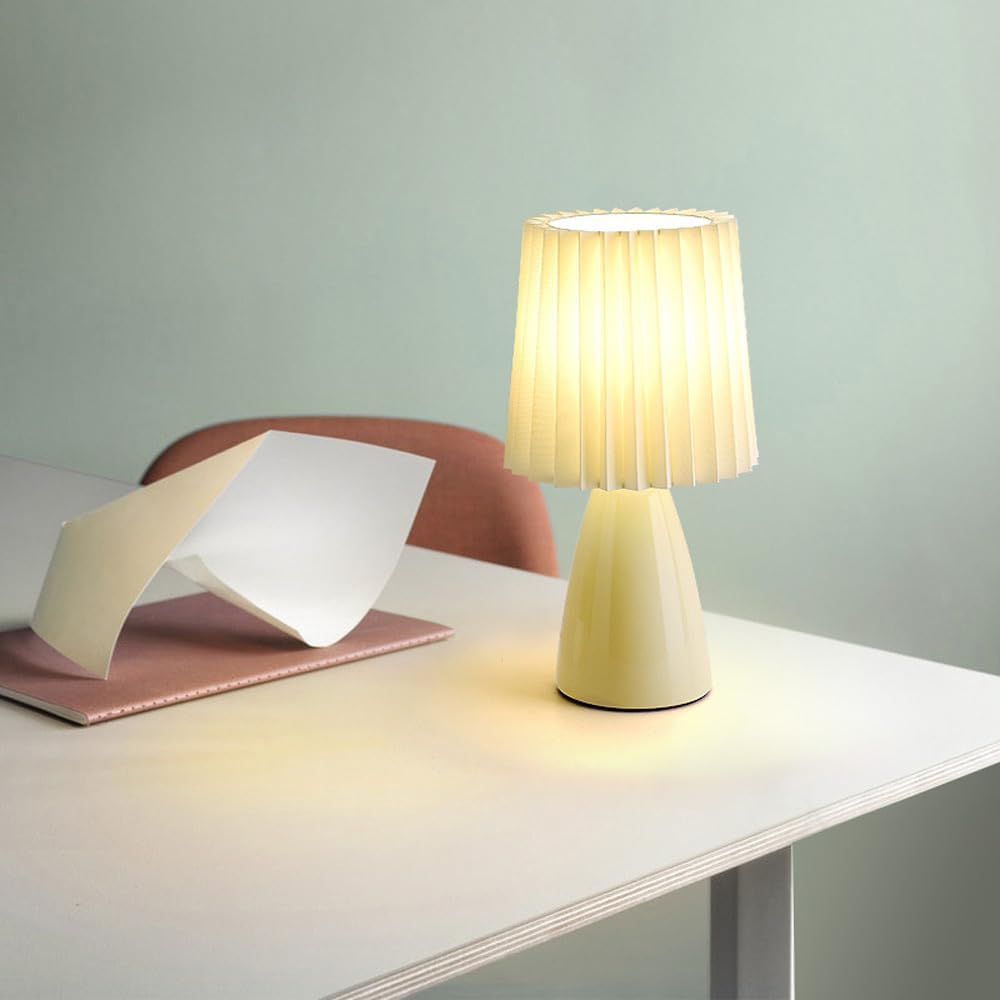 Modern Ceramic Table Lamp – Pleated Shade Bedside Light