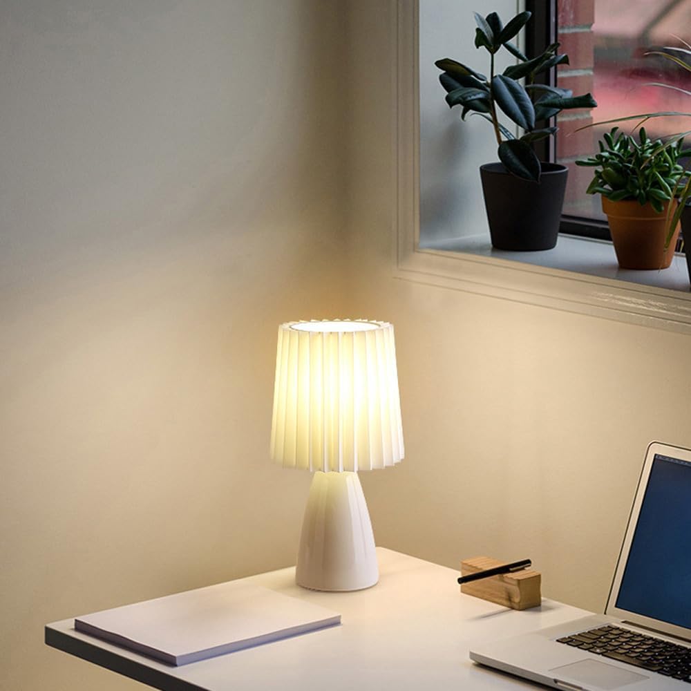 Modern Ceramic Table Lamp – Pleated Shade Bedside Light