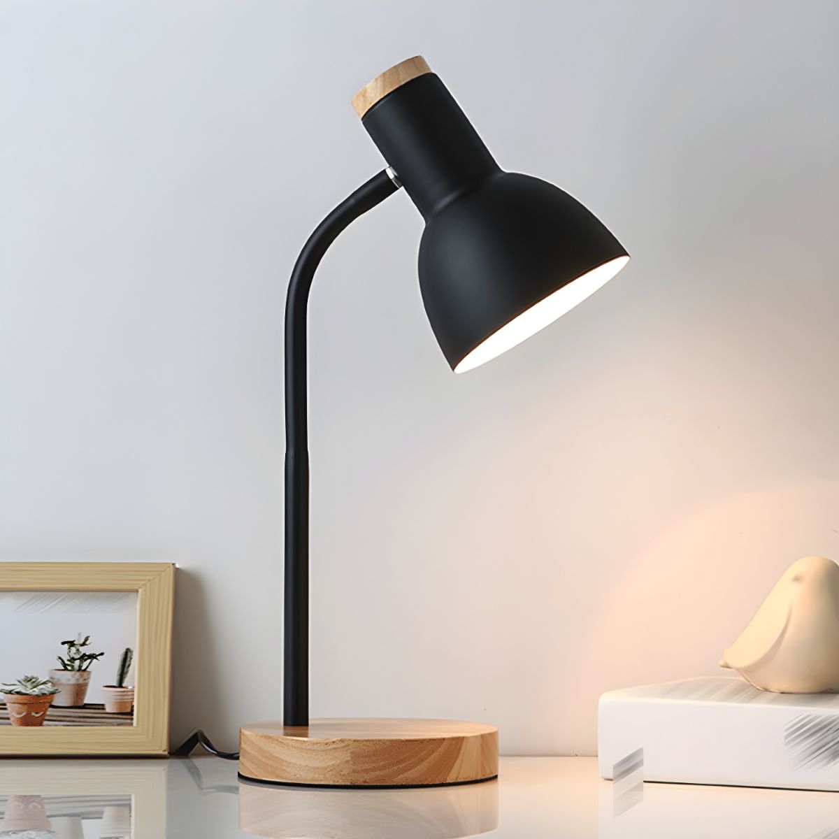 Wood Base Table Lamp - Nightstand Reading Light