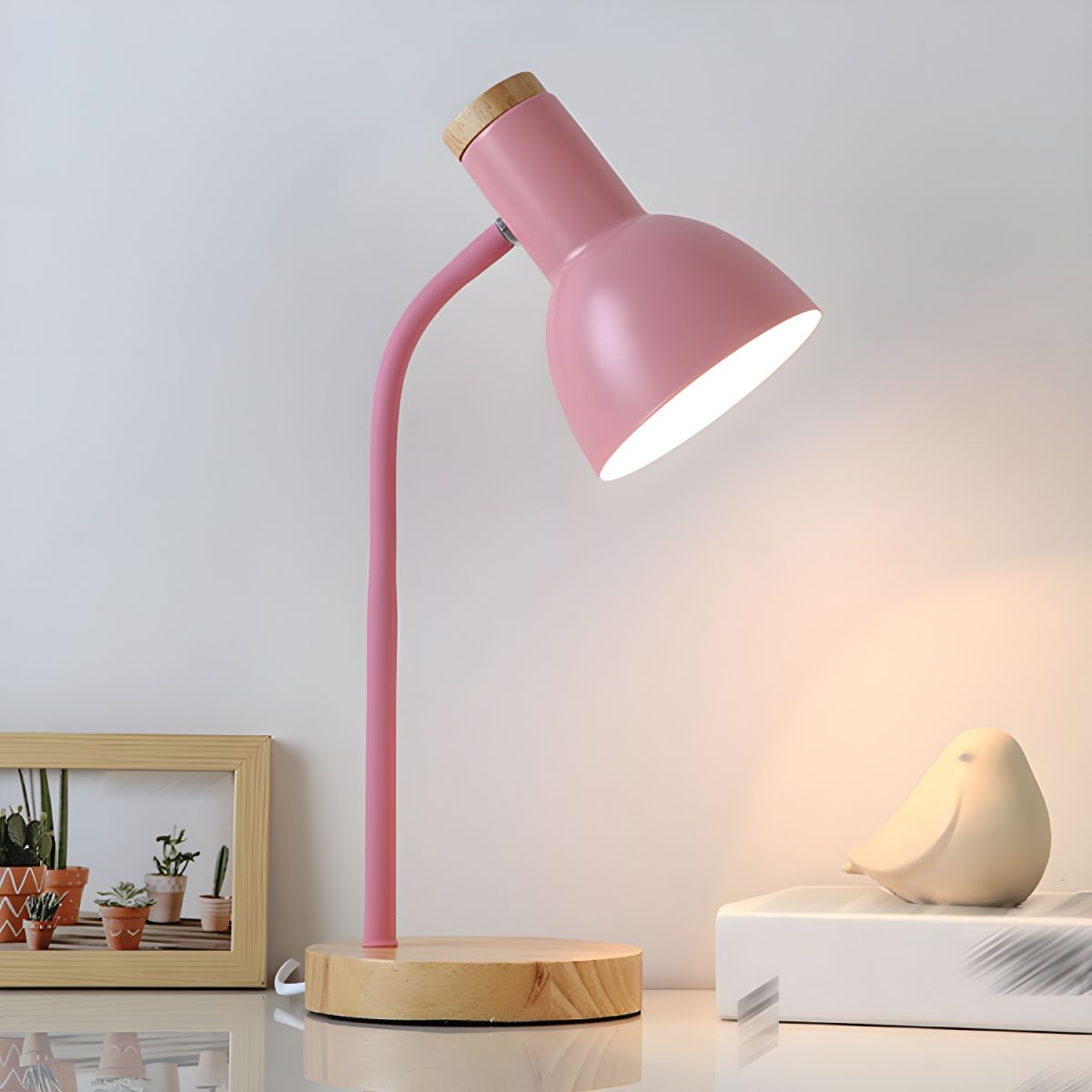 Wood Base Table Lamp - Nightstand Reading Light