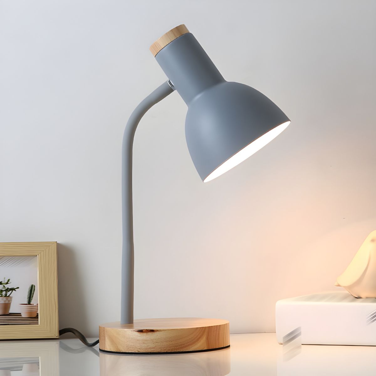 Wood Base Table Lamp - Nightstand Reading Light