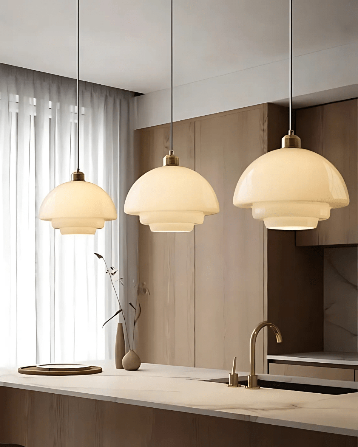 Timeless Glass Brass Accent Elegant Kitchen Pendant Light