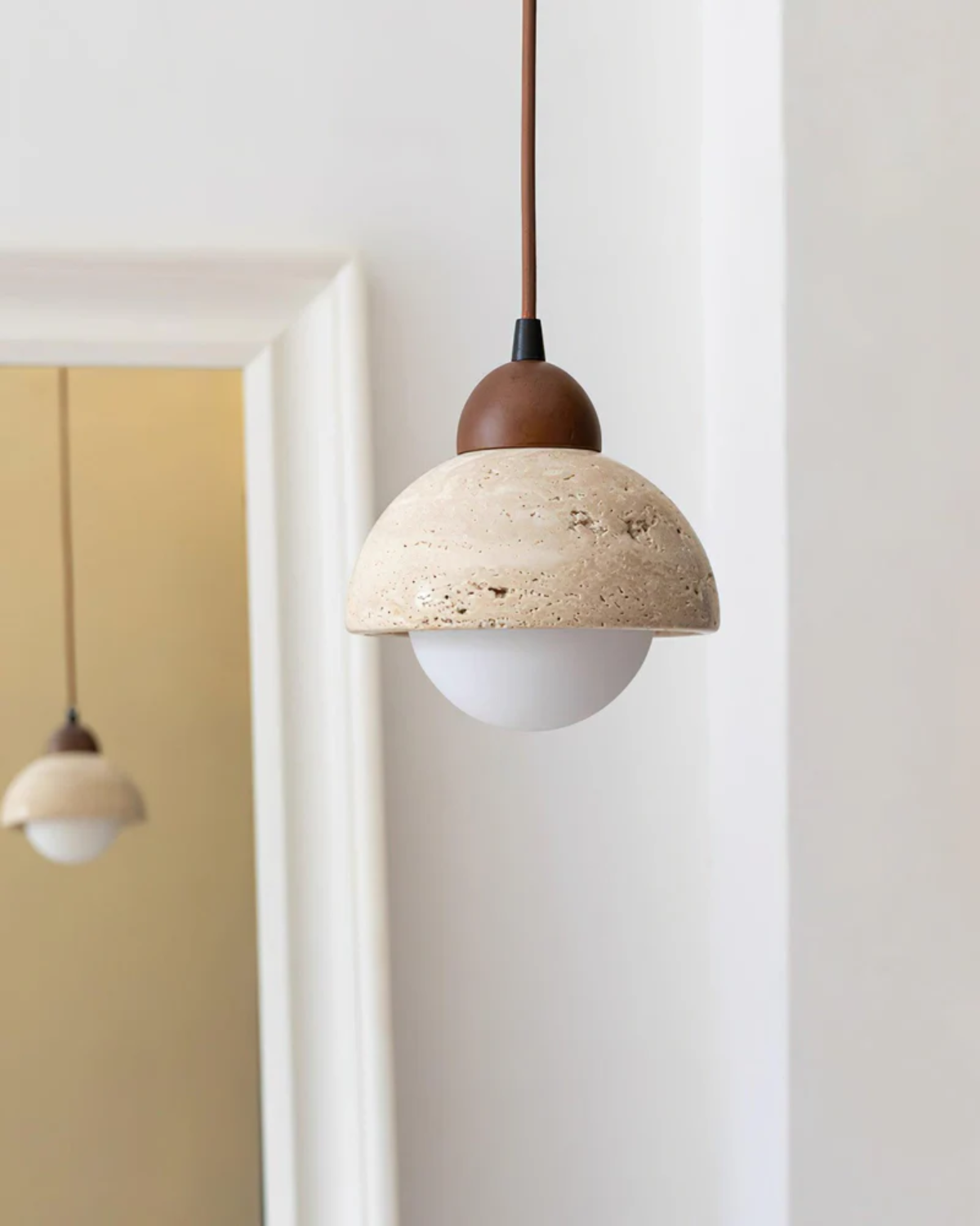 Natural Adjustable Travertine Walnut Minimalist Pendant Light