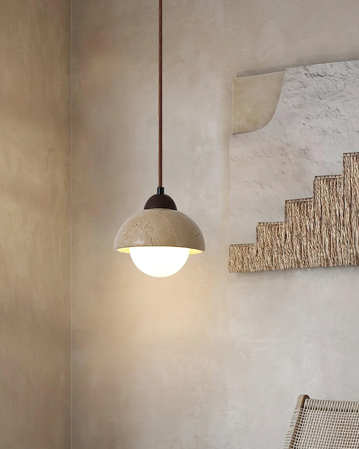 Natural Adjustable Travertine Walnut Minimalist Pendant Light