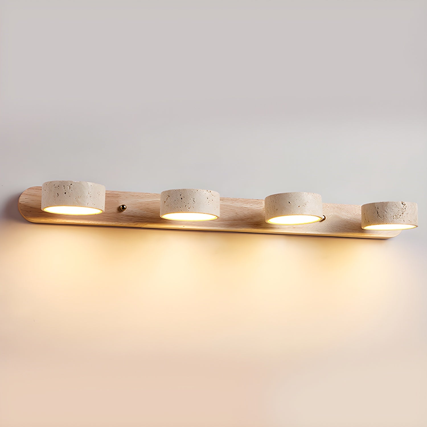 Natural Travertine Stone And Wood Rustic Wall Light