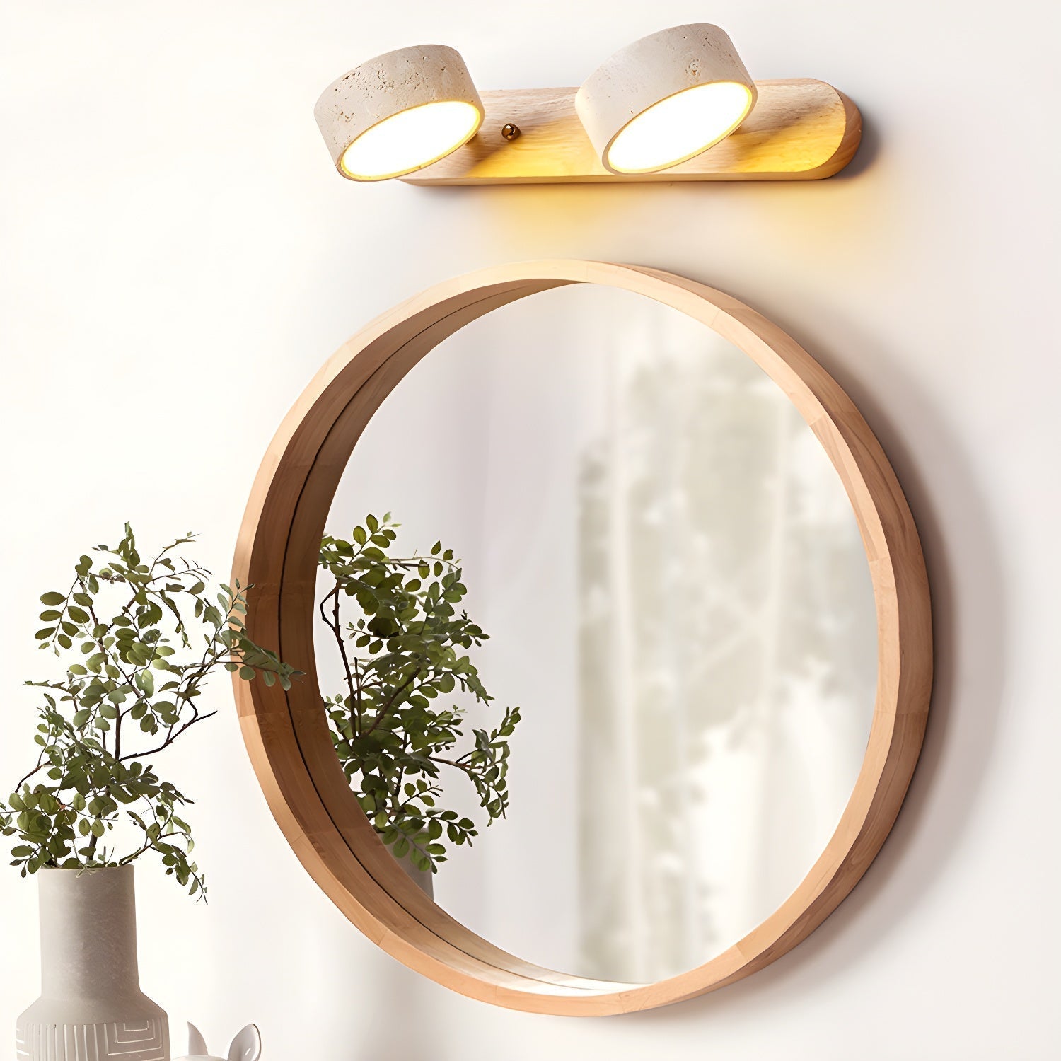 Natural Travertine Stone And Wood Rustic Wall Light