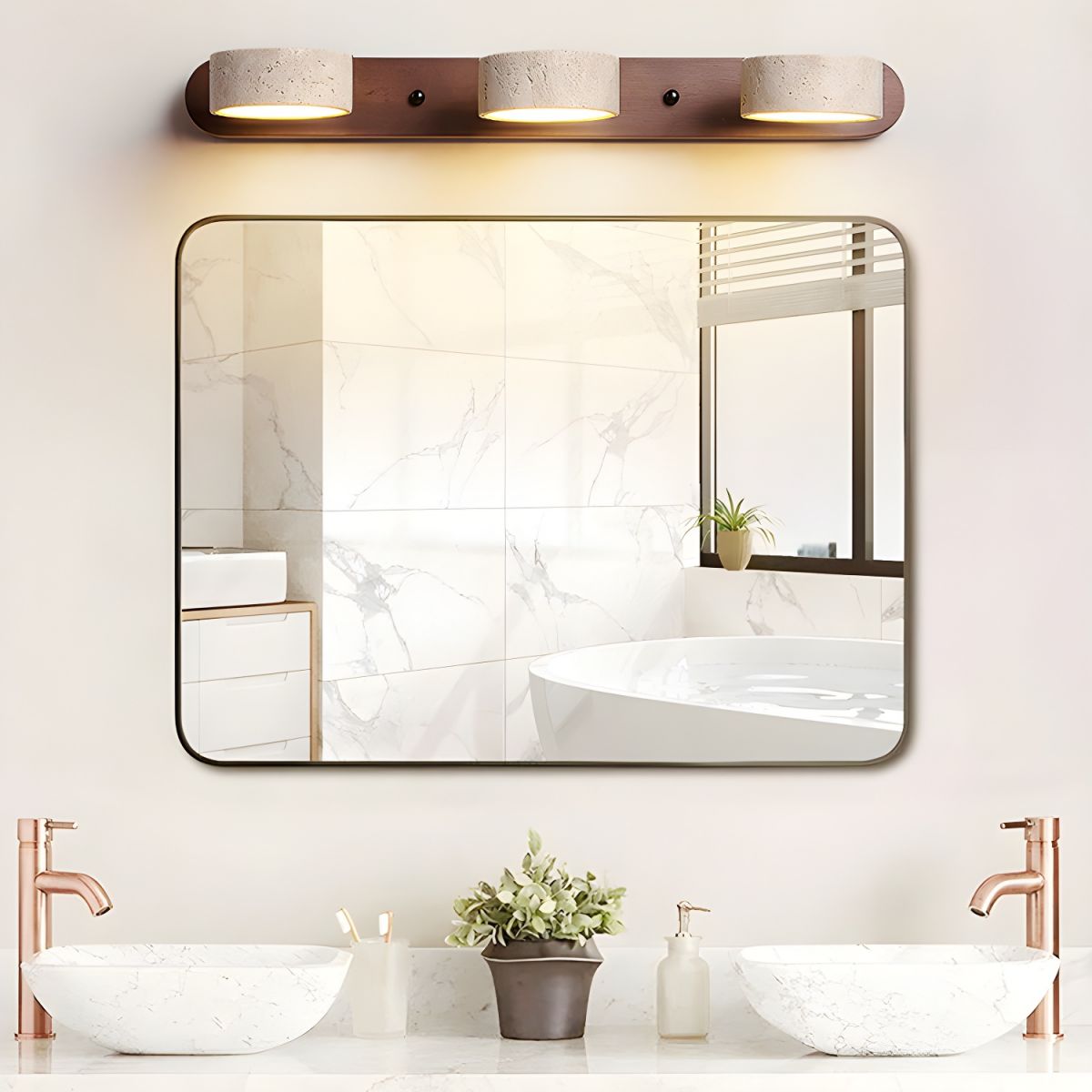 Natural Travertine Stone And Wood Rustic Wall Light