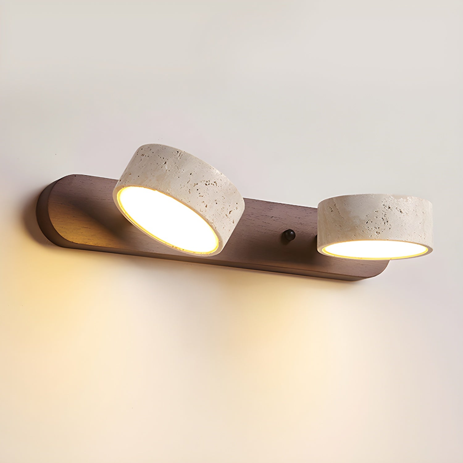 Natural Travertine Stone And Wood Rustic Wall Light