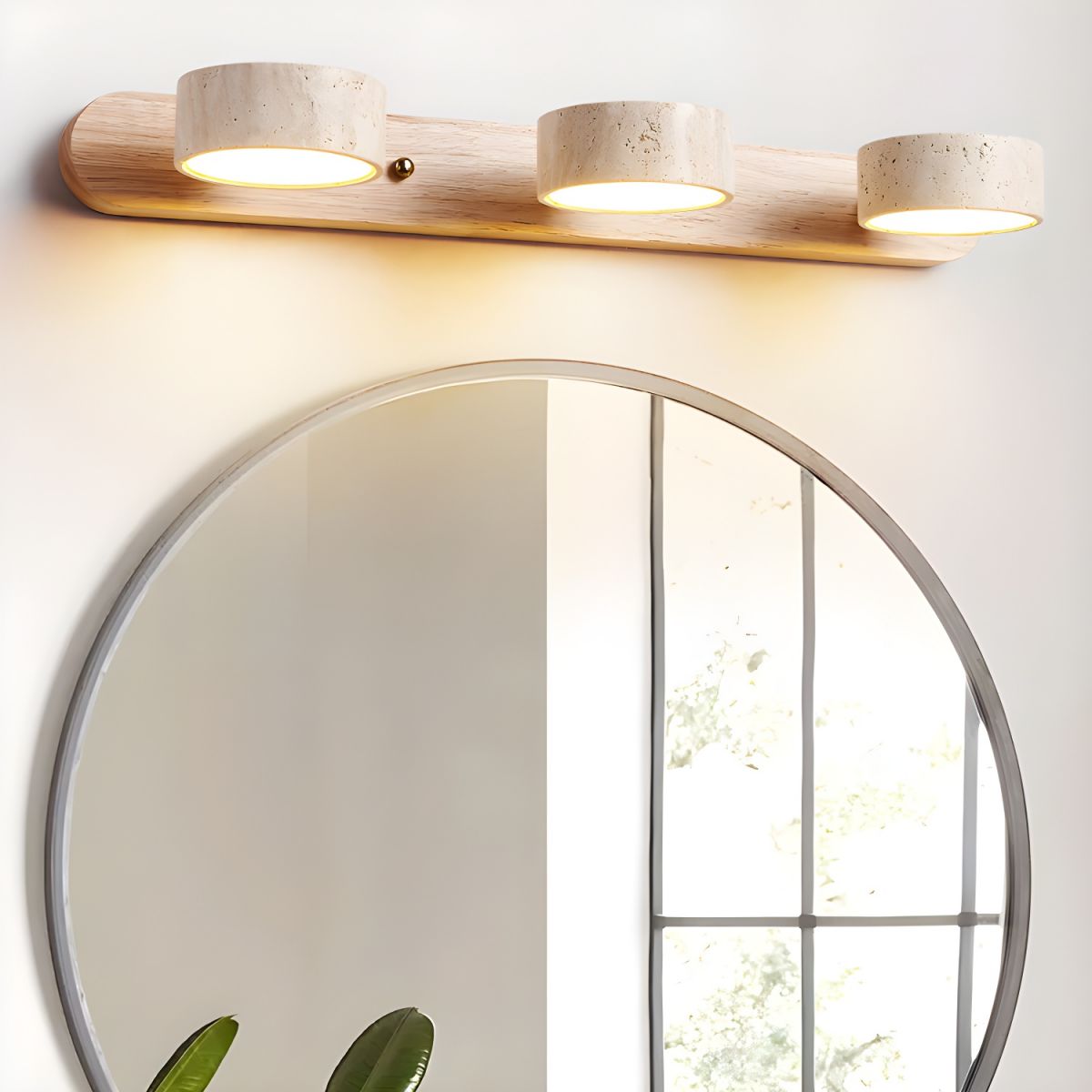 Natural Travertine Stone And Wood Rustic Wall Light