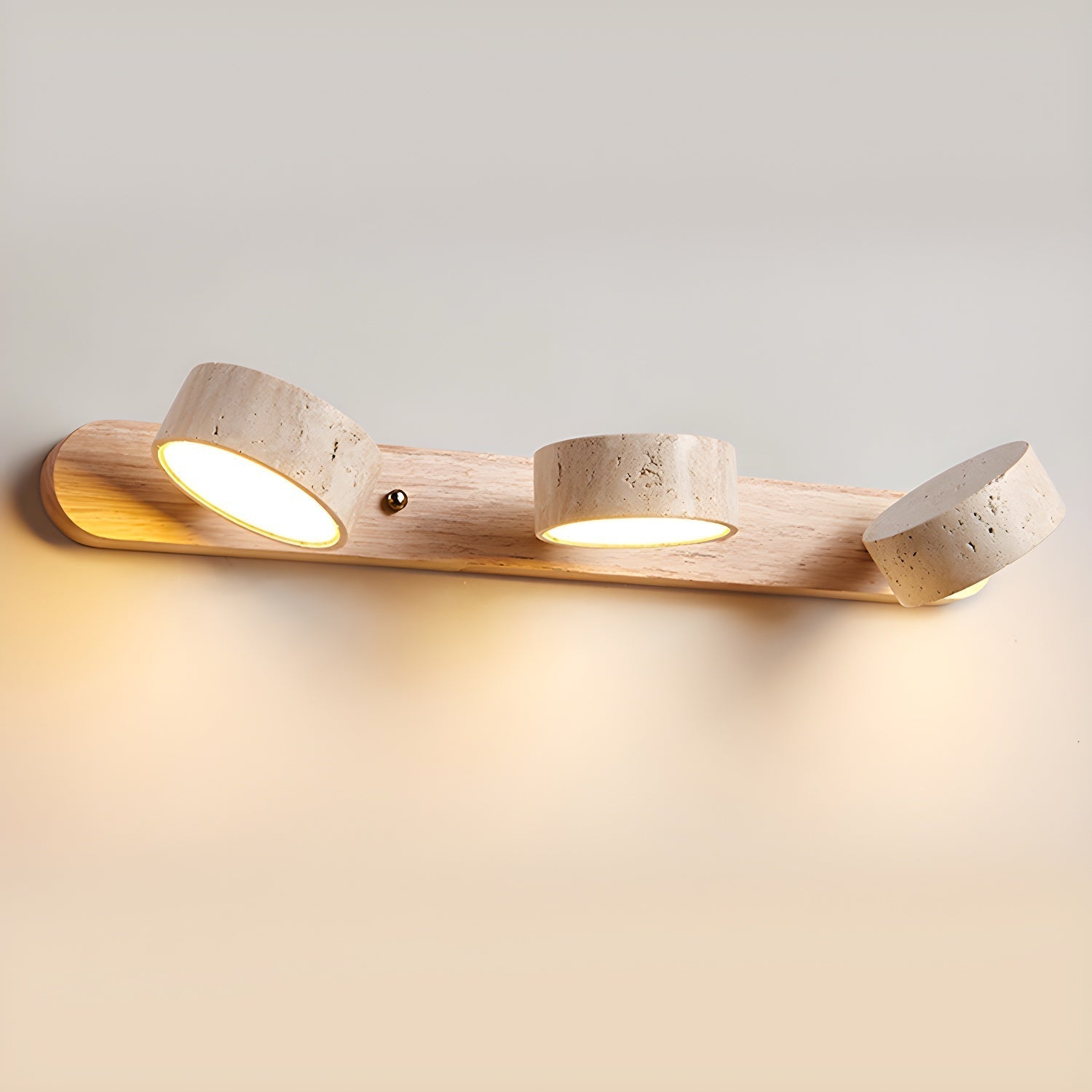 Natural Travertine Stone And Wood Rustic Wall Light