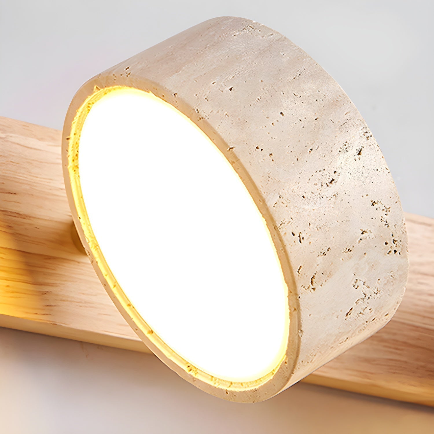 Natural Travertine Stone And Wood Rustic Wall Light