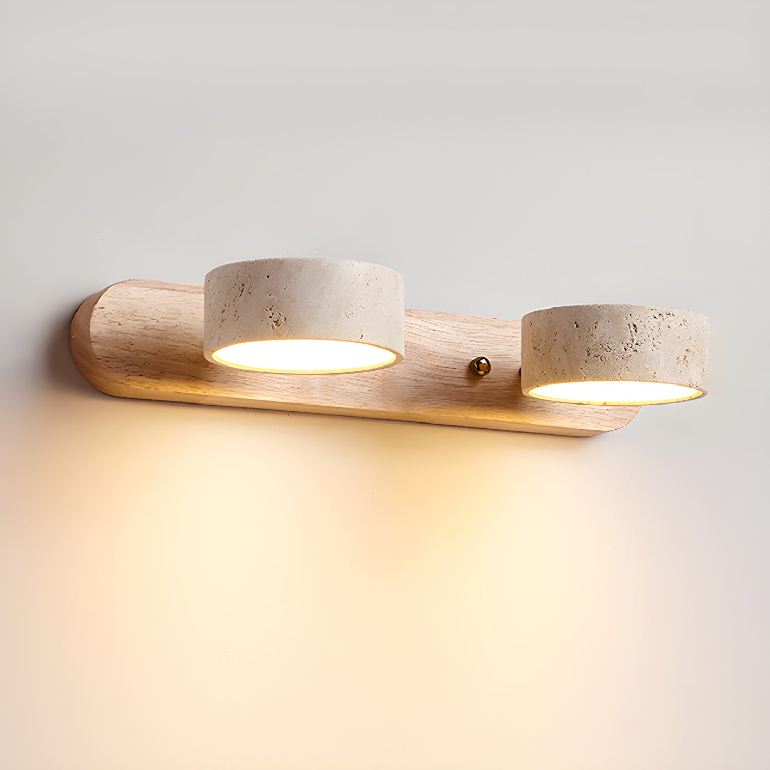 Natural Travertine Stone And Wood Rustic Wall Light