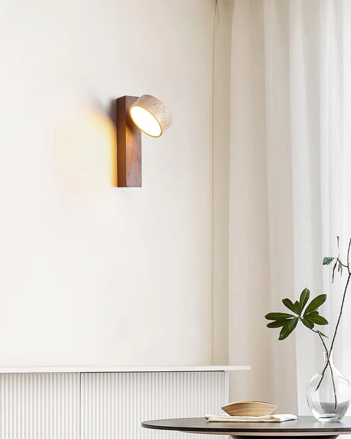 Modern Adjustable Downward Travertine Walnut Wood Wall Sconce