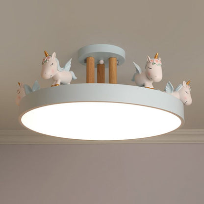 Unicorn Led Metal And Wood Whimsical Kids Ceiling Light