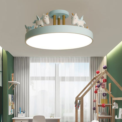 Unicorn Led Metal And Wood Whimsical Kids Ceiling Light