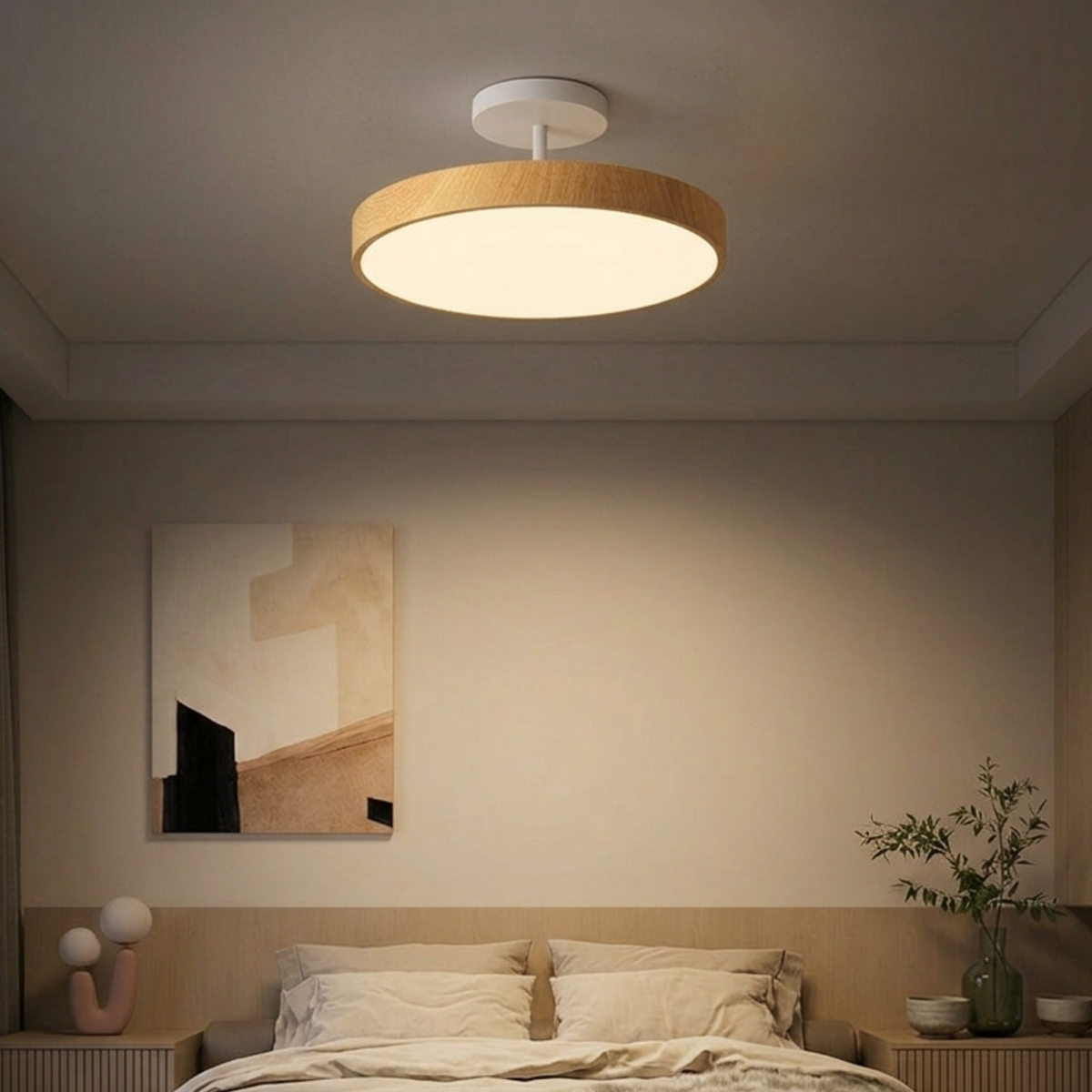 Scandinavian Ceiling Light with Wood and Gold Frame