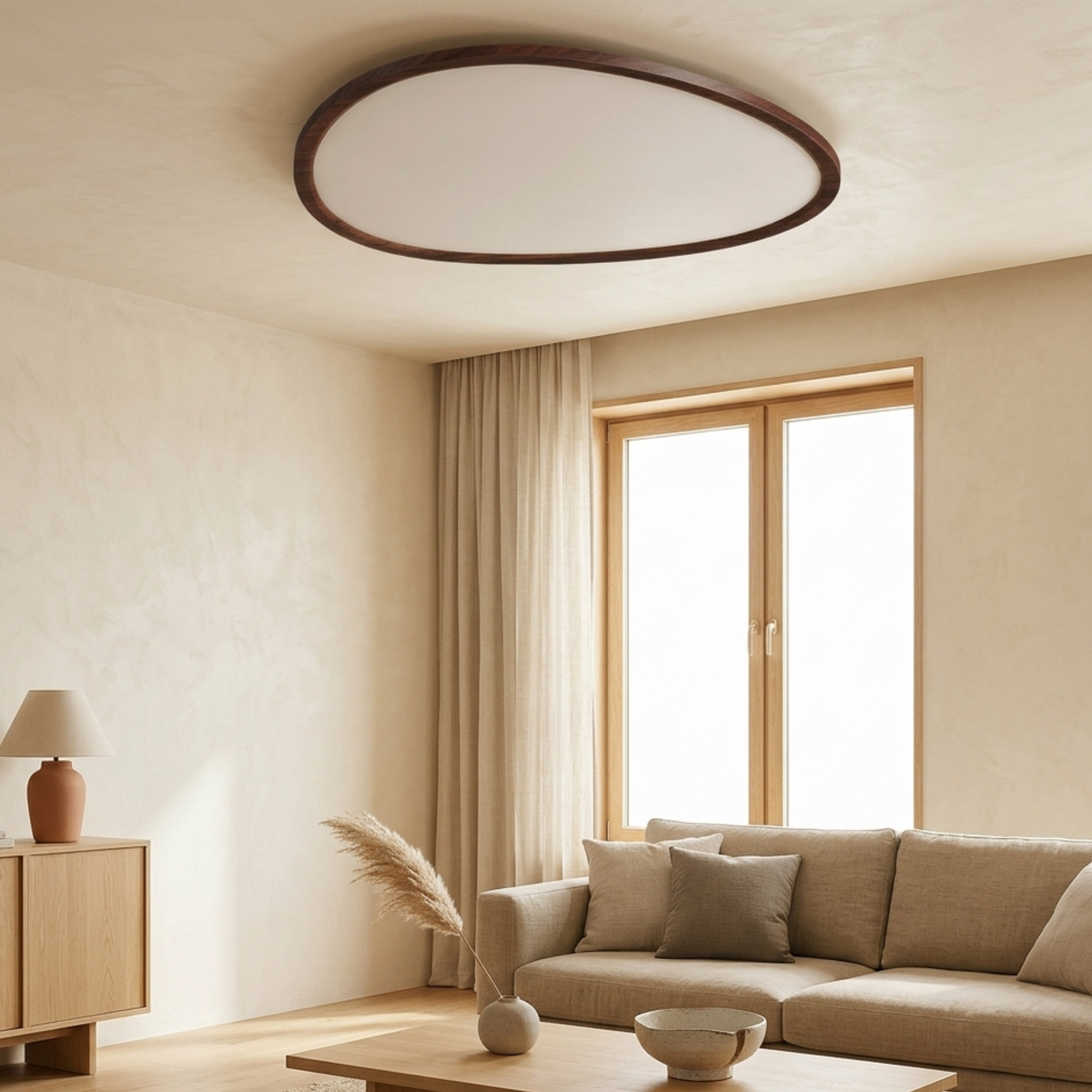 Ultra-Thin Dark Wood Effect LED Ceiling Light
