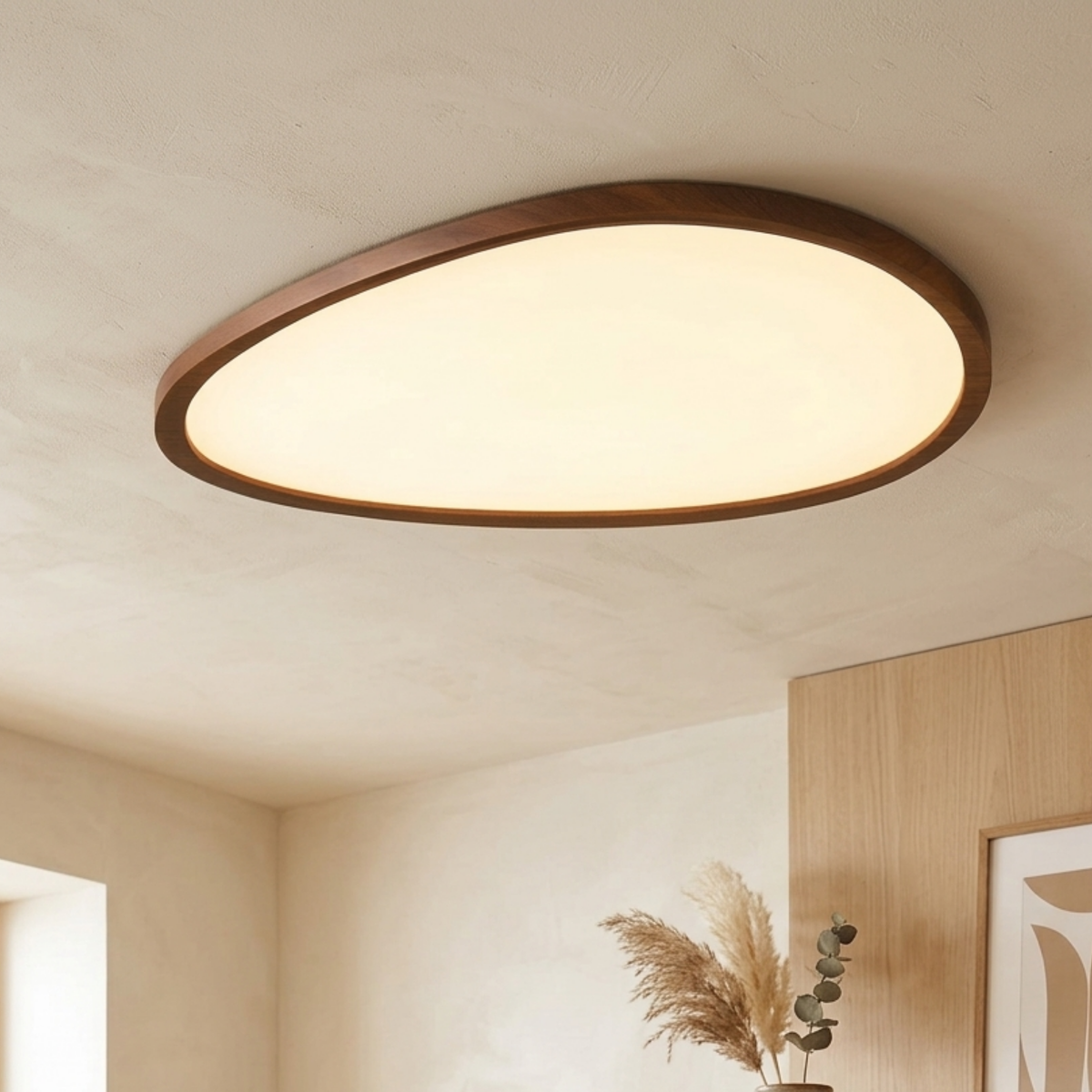 Ultra-Thin Dark Wood Effect LED Ceiling Light